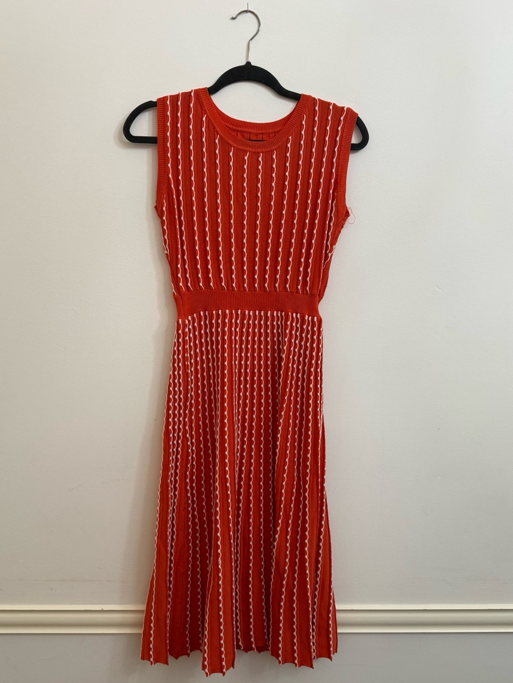 Sleeveless Knit Midi Dress, Orange with hints of red,